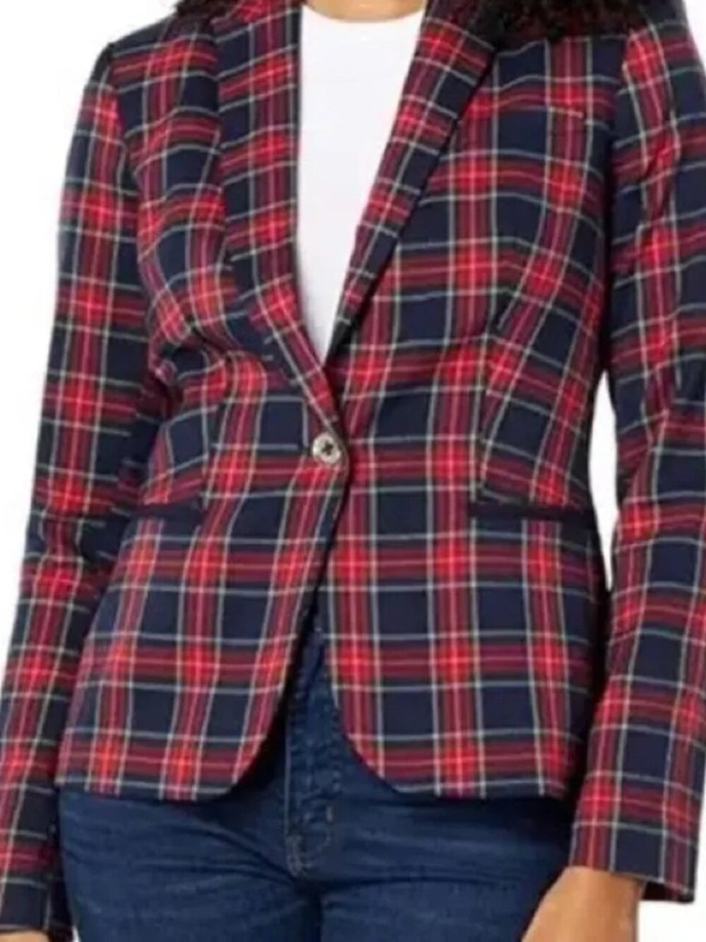 Tommy Hilfiger Classic Tartan Plaid Elbow Patch Lined Blazer Woman's 6